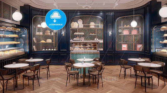 Chic Contemporary Blue White Oak Parisian Bakery Room Painting Vibrant