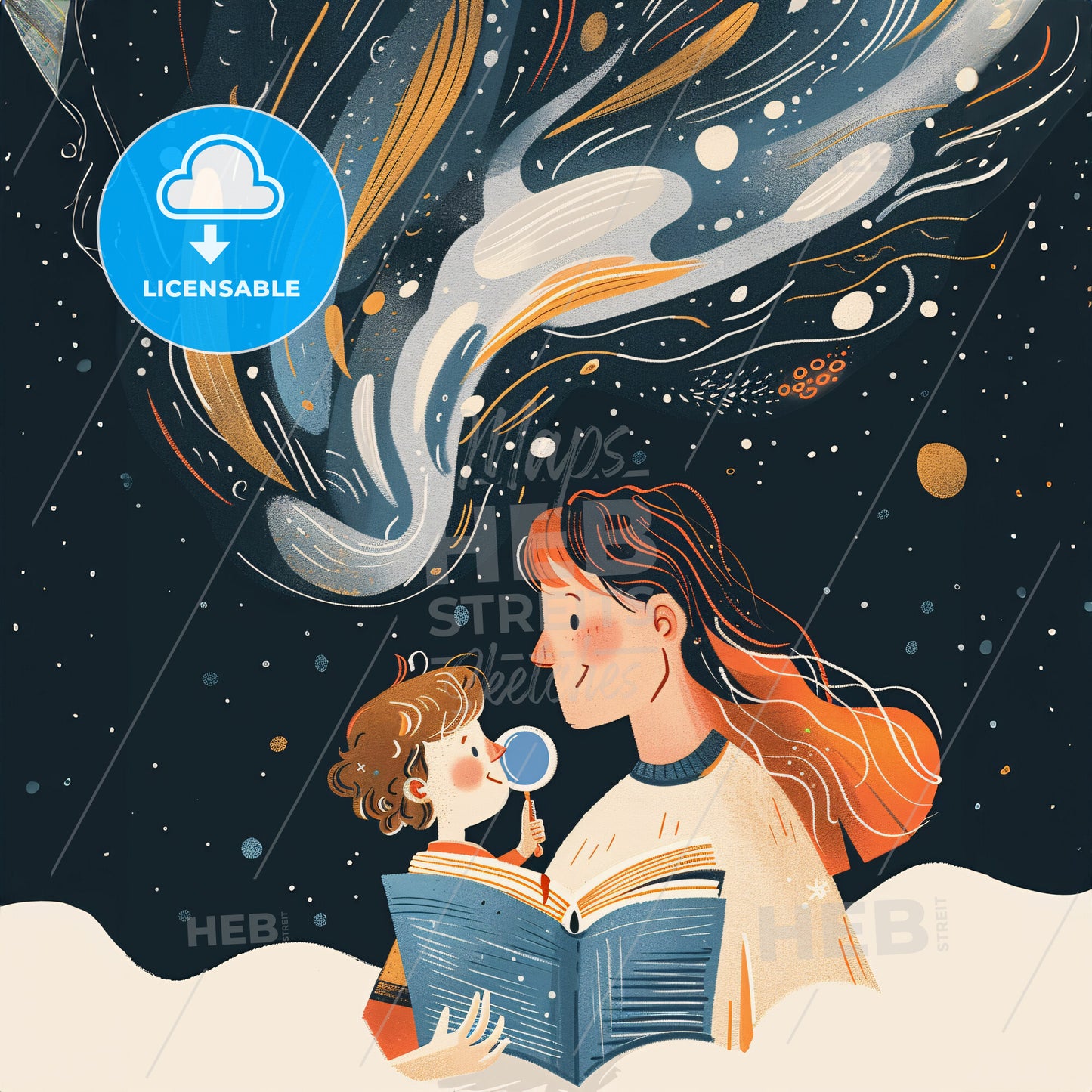 A child and A woman with long hair - A woman and a child reading a book