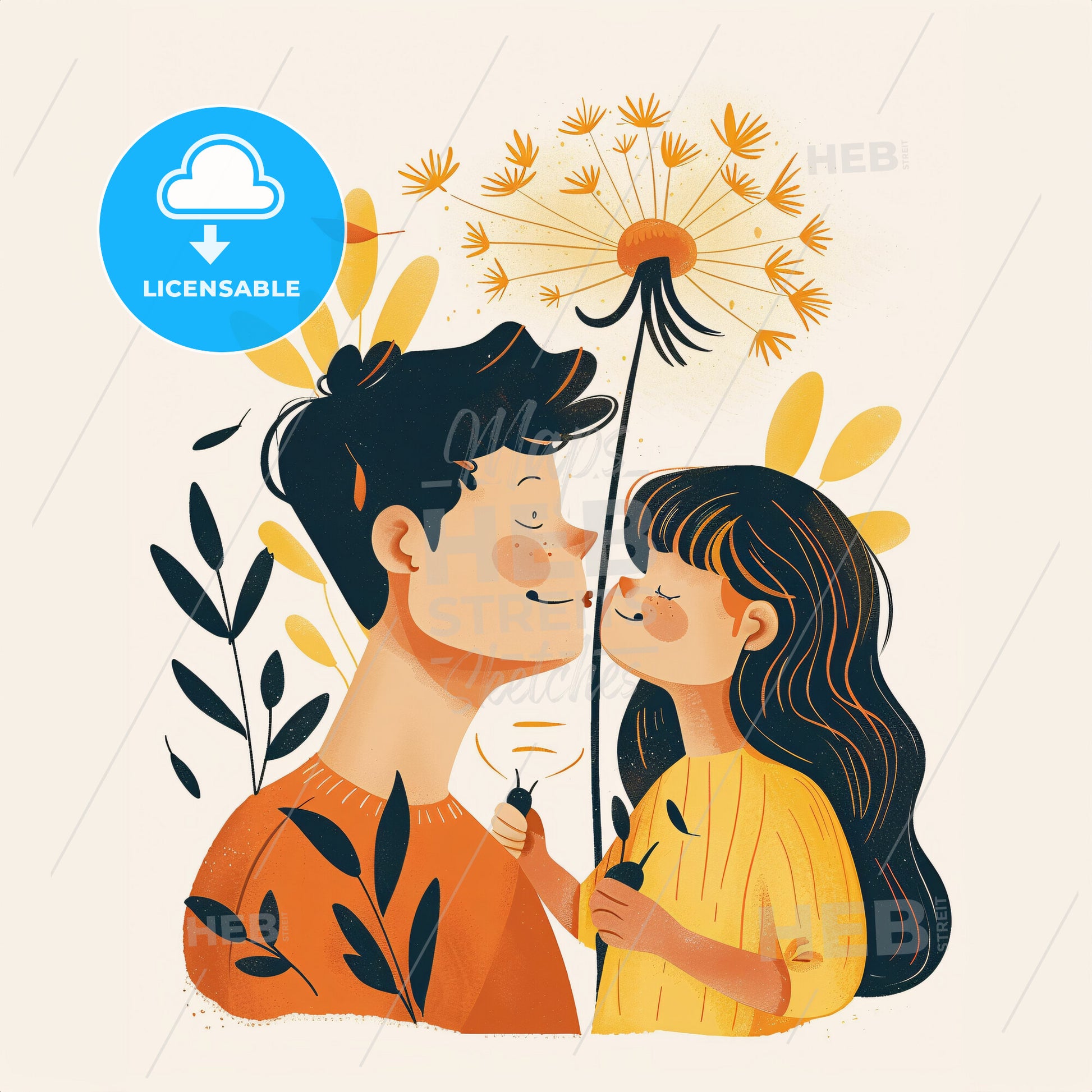 A child blows on a dandelion - A man and woman kissing