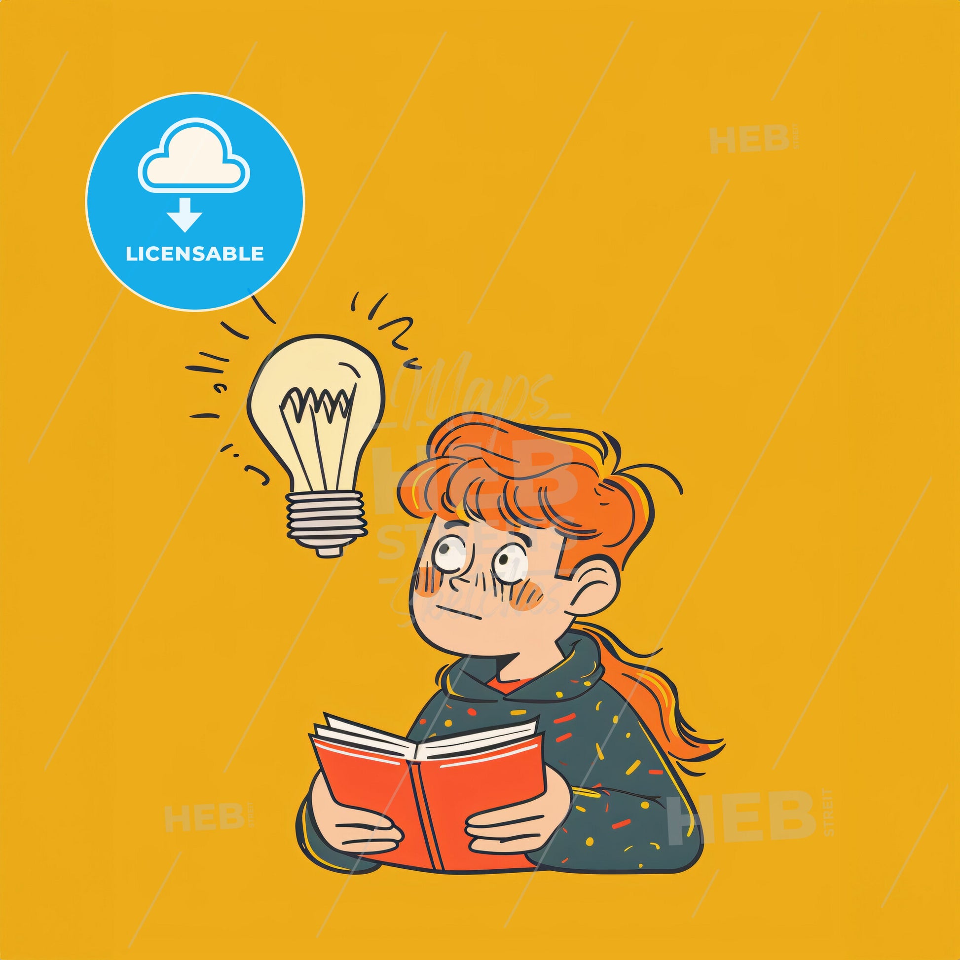 A Child Engrossed In A Book - A Cartoon Of A Girl Reading A Book