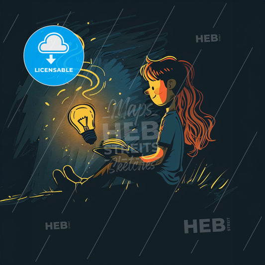 A Child Engrossed In A Book - A Cartoon Of A Girl Reading A Book