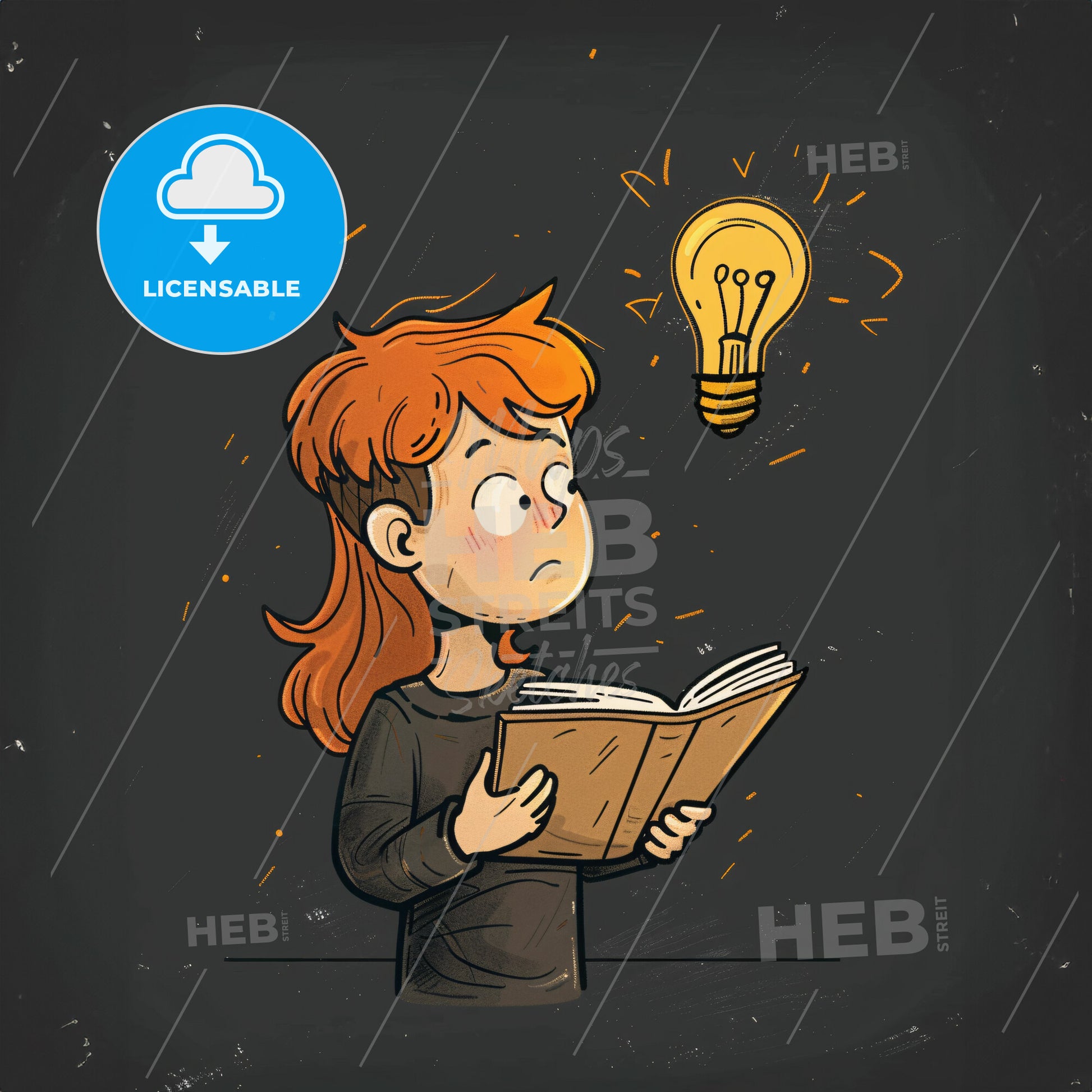 A Child Engrossed In A Book - A Cartoon Of A Girl Reading A Book