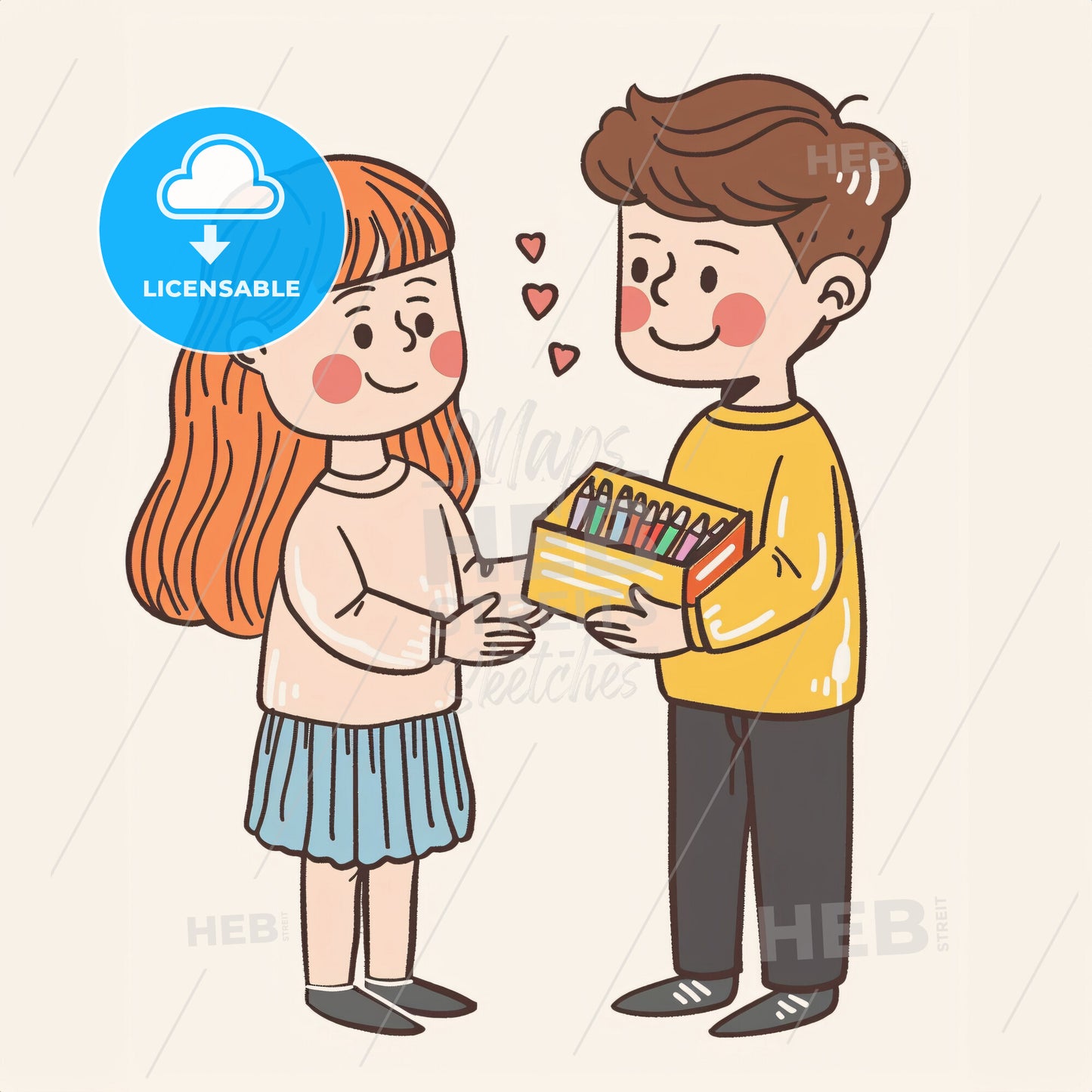 A child holding a box of crayons - A boy and girl holding a box of crayons