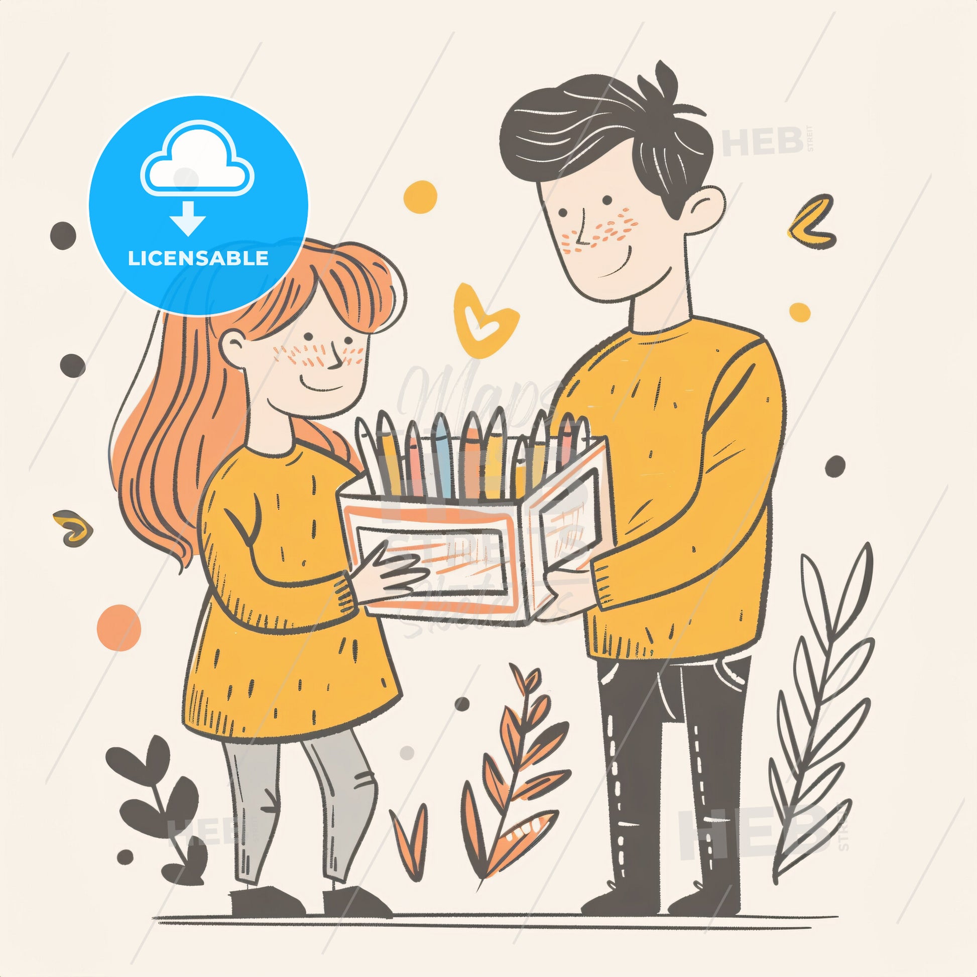 A child holding a box of crayons - A boy and girl holding a box of crayons