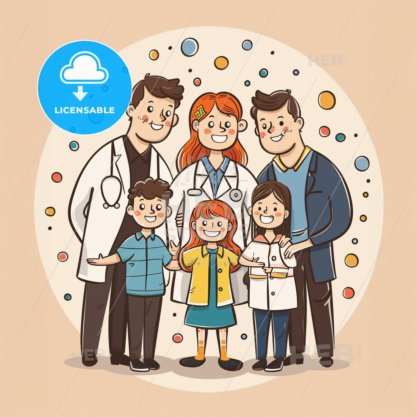 A child stands in the center of a circle formed by parents - A group of people standing together