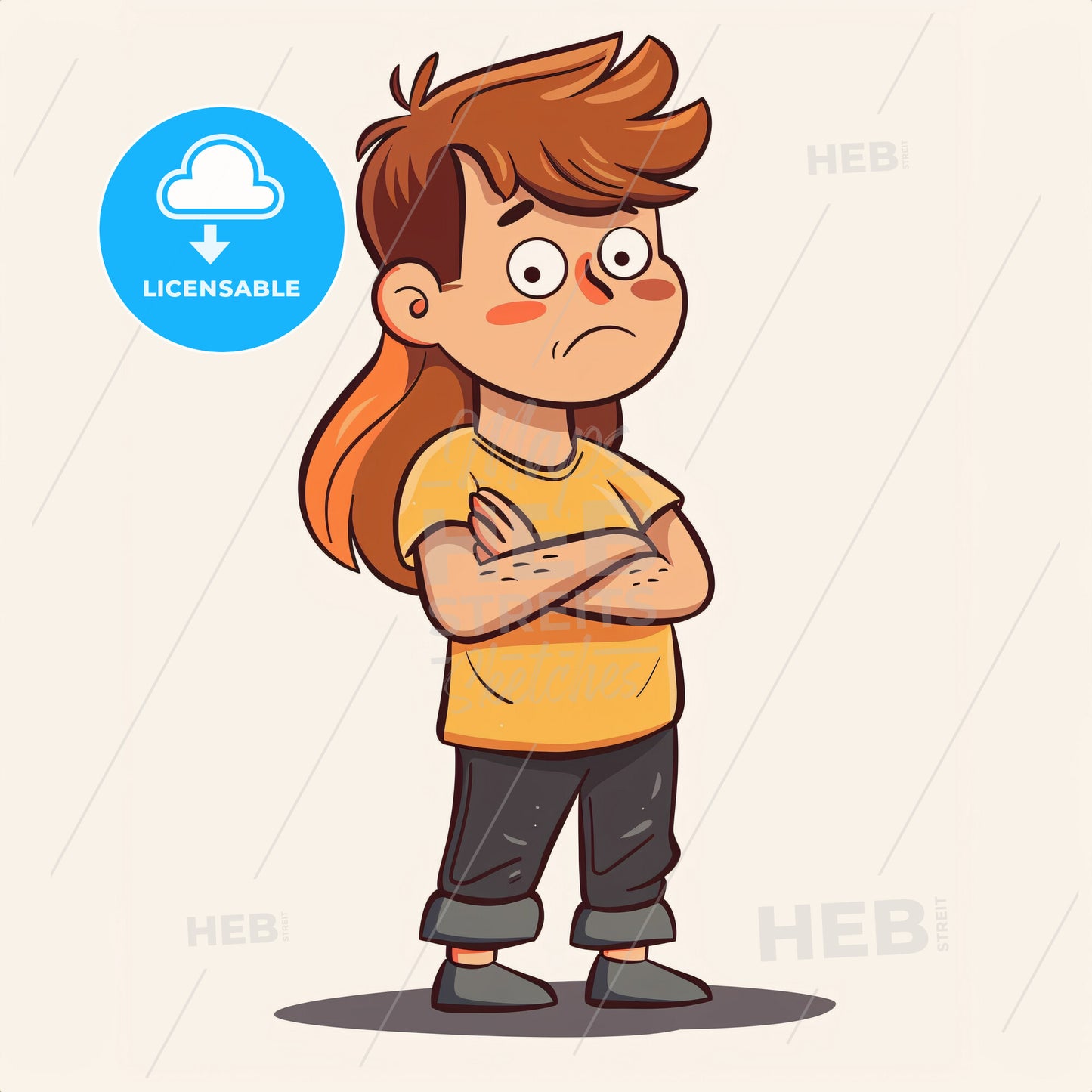 A Child With A Furrowed Brow And Crossed Arms - A Cartoon Of A Girl With Her Arms Crossed