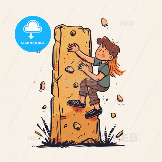 A child - A cartoon of a girl climbing a rock