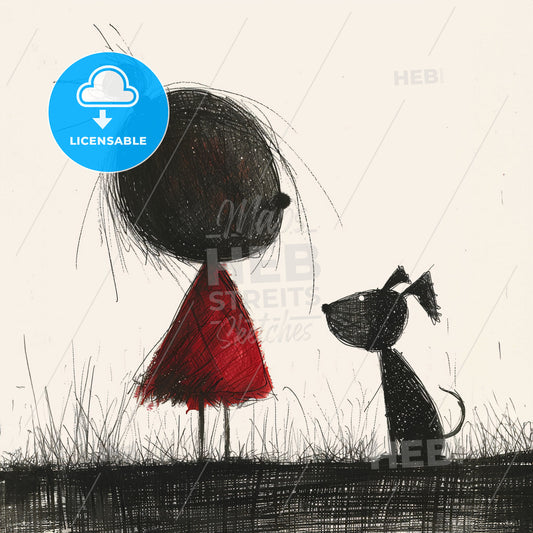 A Drawing Of A Girl And A Dog