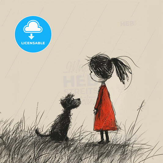 A Drawing Of A Girl And A Dog