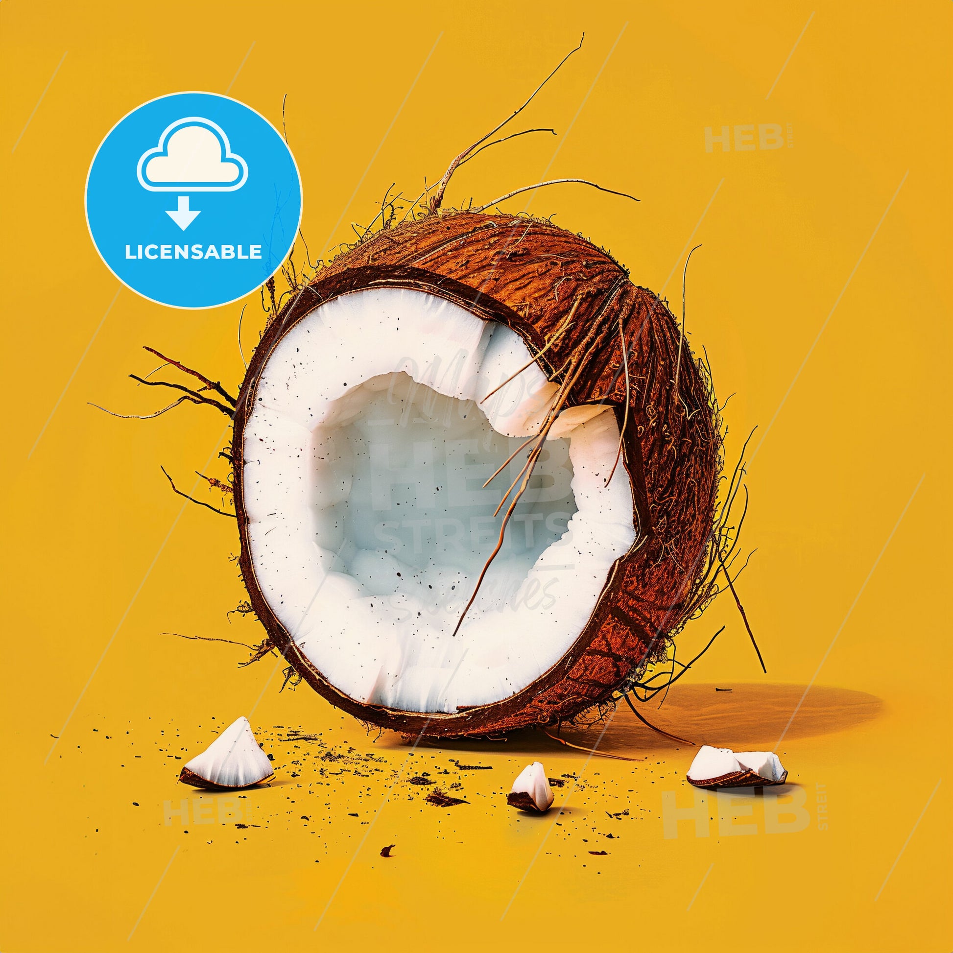 A Coconut Cut In Hal - A Coconut With Broken Shell