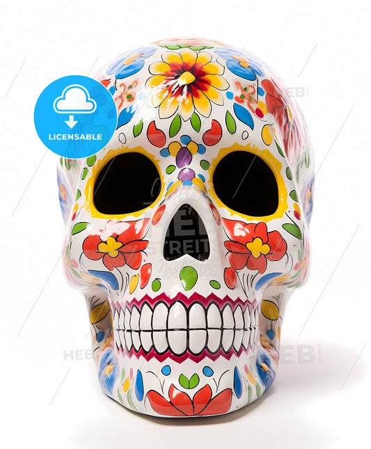 Watercolor Sugar Skull Painting: Intricate Floral Design on Colorful Skull