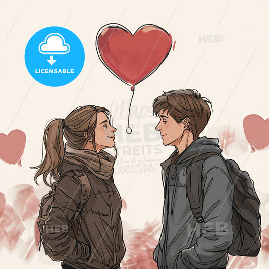 A Man And Woman Looking At A Balloon