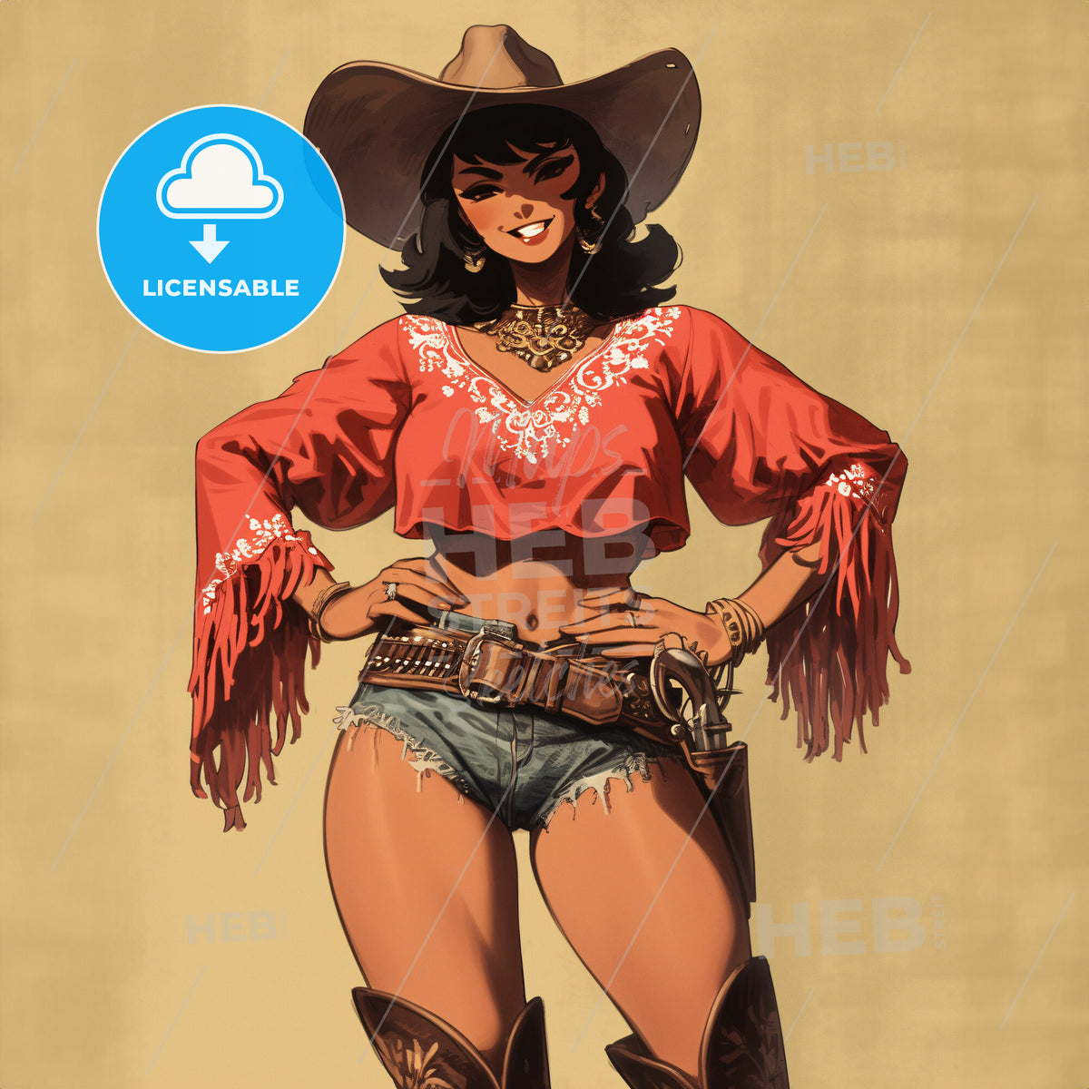 A Cowgirl - A Woman Wearing A Cowboy Hat And Red Shirt