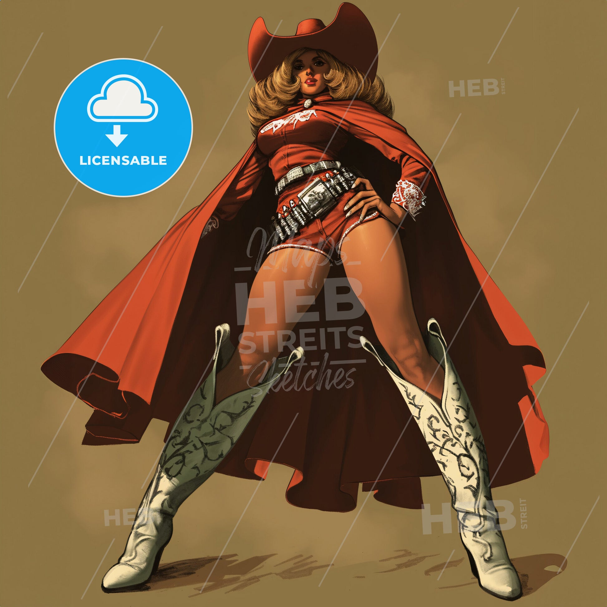 A Cowgirl - A Woman In A Red Cape And Cowboy Boots