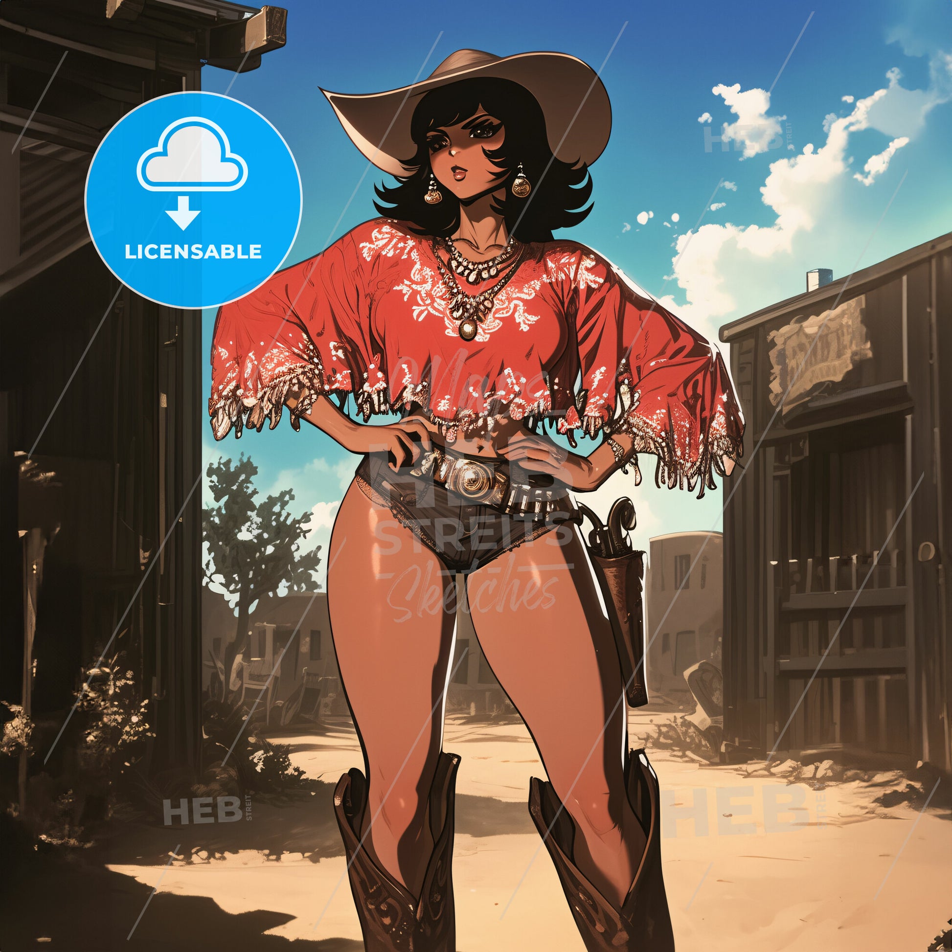 A Cowgirl - A Cartoon Of A Woman In Cowboy Boots And A Red Shirt