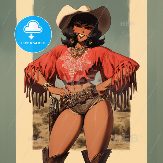 A Cowgirl - A Cartoon Of A Woman In A Cowboy Hat And Red Shirt