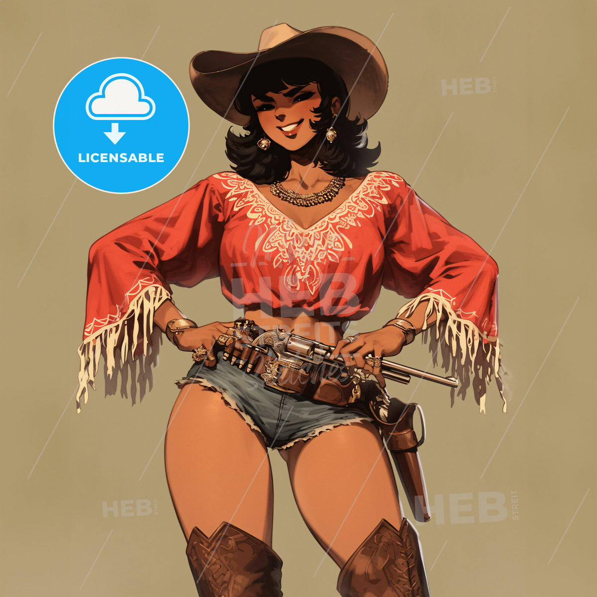 A Cowgirl - A Cartoon Of A Woman In A Cowboy Hat And Red Shirt