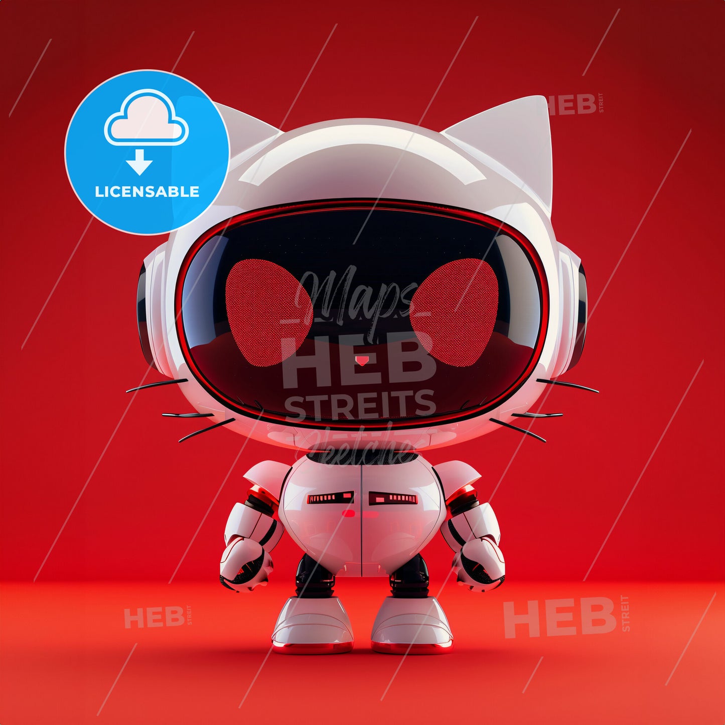 a cute little robot shape as a cat - A white and red toy