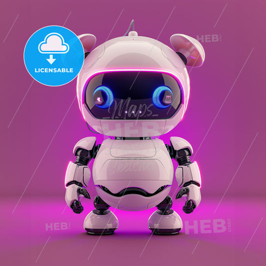 A Cute Little Robot Shape As A Pig - A White Robot With Blue Eyes And A Pink Background