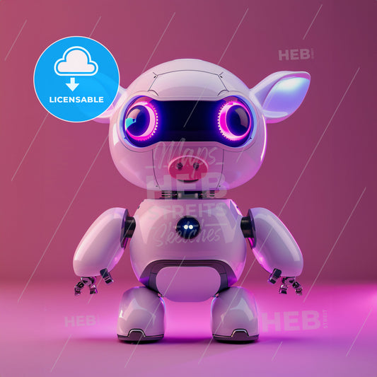 A Cute Little Robot Shape As A Pig - A White Robot With Pink Lights