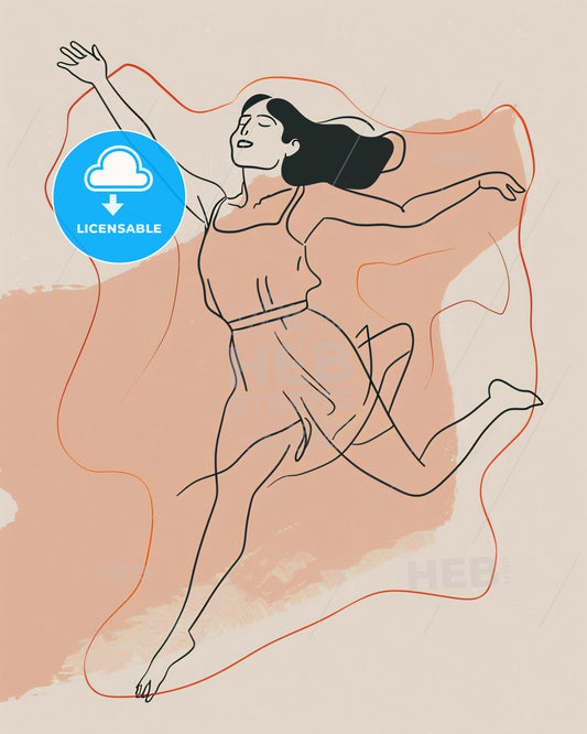 Serene Simplicity: Beige Canvas with Graceful Lines - A drawing of a woman jumping