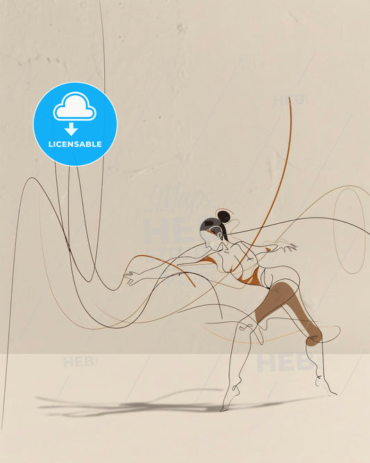 Dancer's Essence in Line and Hue on Beige - A woman dancing with lines
