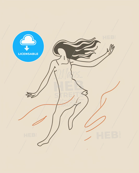 Beige Rhythm: Graceful Dancer in Lines and Shapes - A drawing of a woman dancing