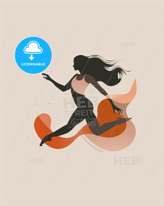 Beige background dancer seamless artwork - A woman running with flowing hair