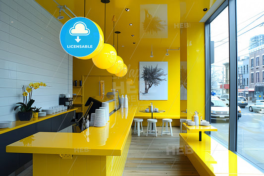 Colorful Modern Fast-Food Shop Interior High-Quality Digital Artwork for Commercial