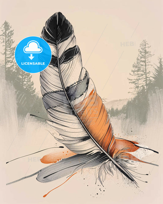 Beige Serenity with Feather Finesse - A feather on a surface