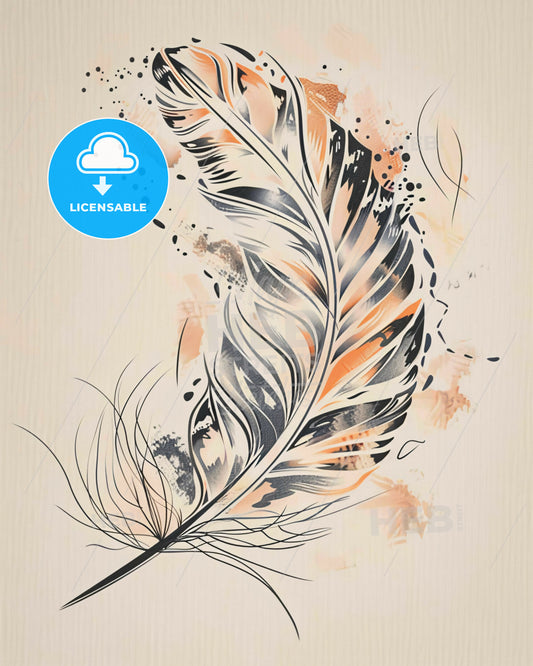 Minimalistic Feather Silhouette on Beige - A feather drawing on paper