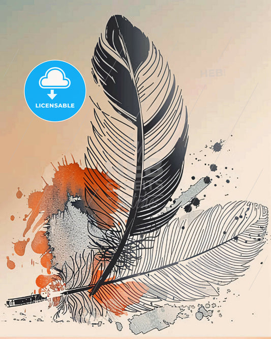 Beige Beauty: Feather in Orange Glow - A close up of a feather