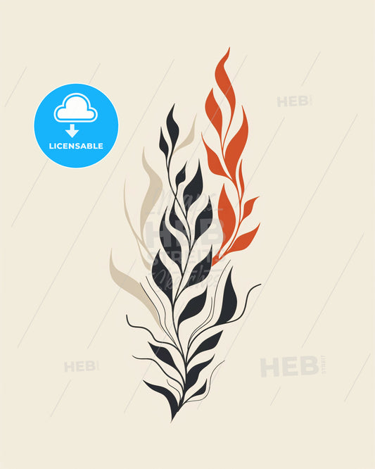 Paris - Orange Flame on Beige - A black and orange leafy plant