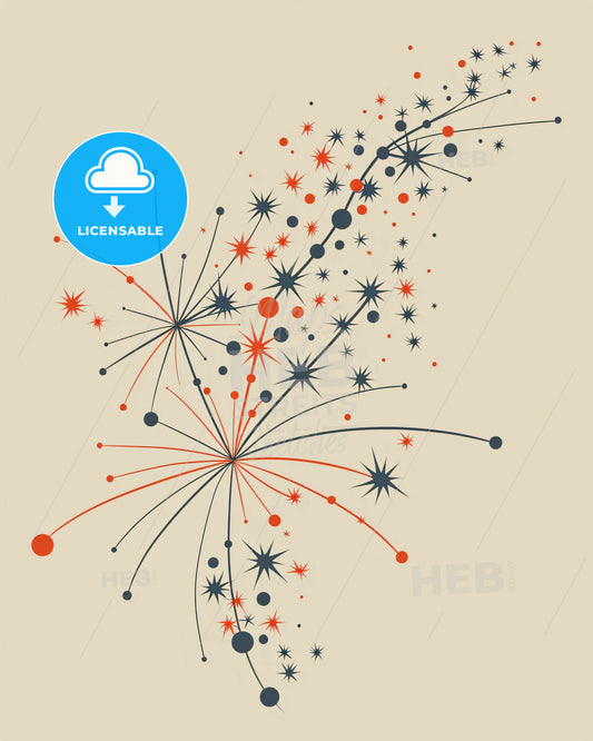 Beige Burst: Firework Line Art in Motion - A fireworks in the air