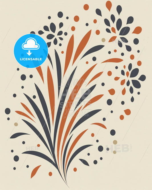 Minimalistic beige firework art print - A drawing of flowers and leaves