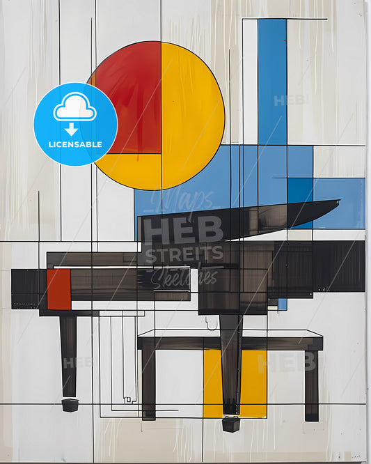 Painting: Vibrant Piano and Sun - 1960s Monderncore Indiecore Art