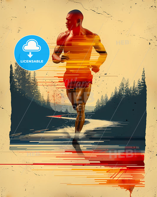 Dynamic Sports, Fitness, Health, and Nutrition Poster: Vibrant Artistic Trail Running Scene