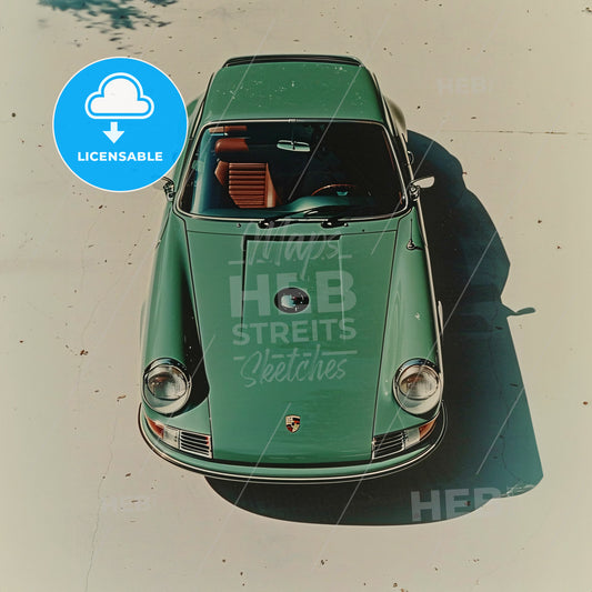 A Green Car Parked On The Pavement