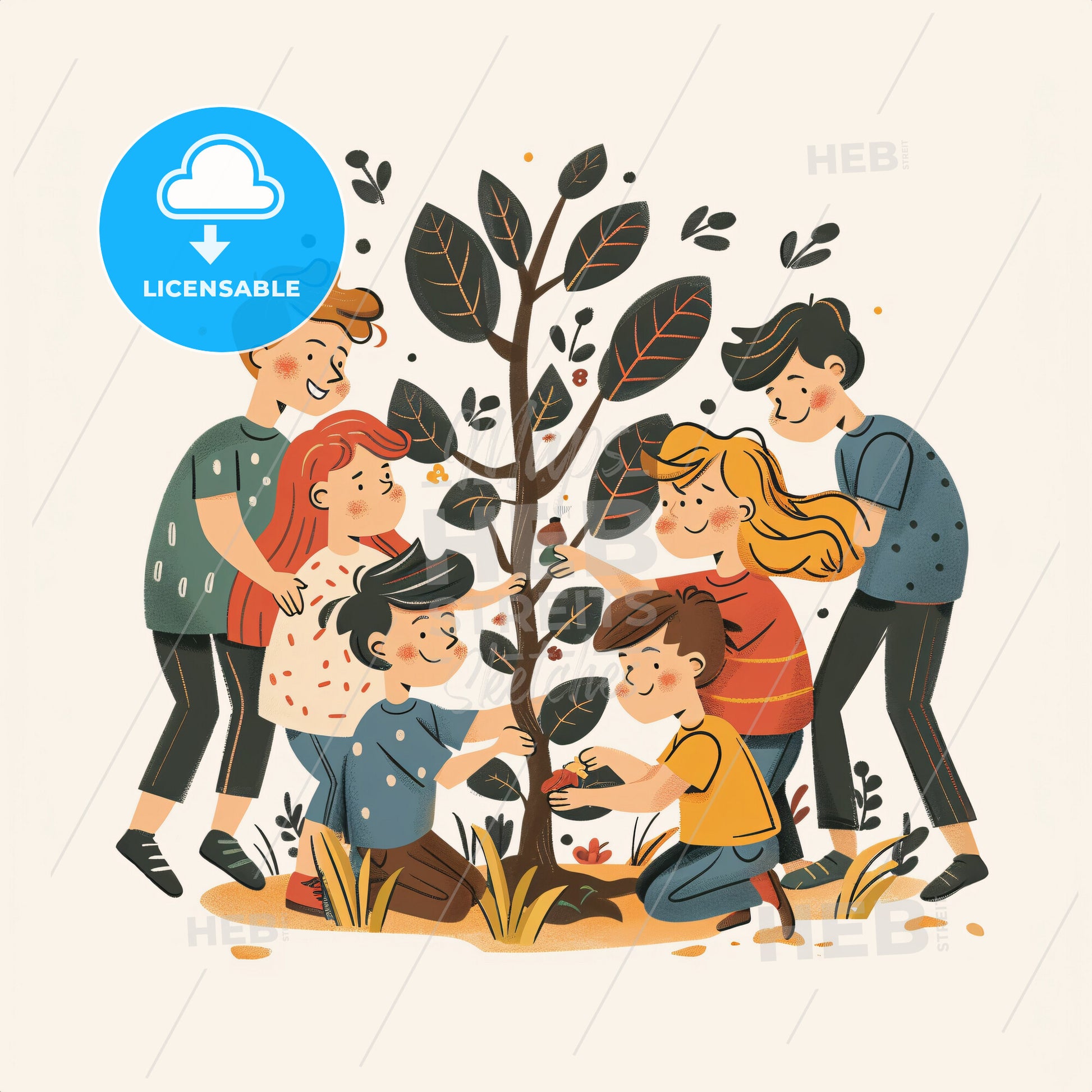 A group of children - A group of kids planting a tree