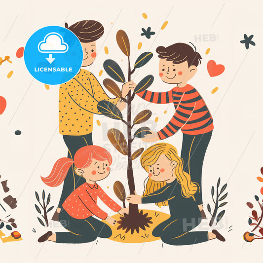 A group of children - A group of kids planting a tree