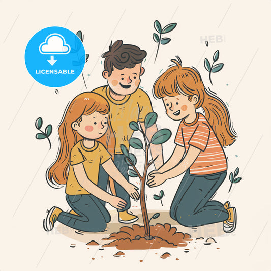 A group of children - A group of kids planting a tree