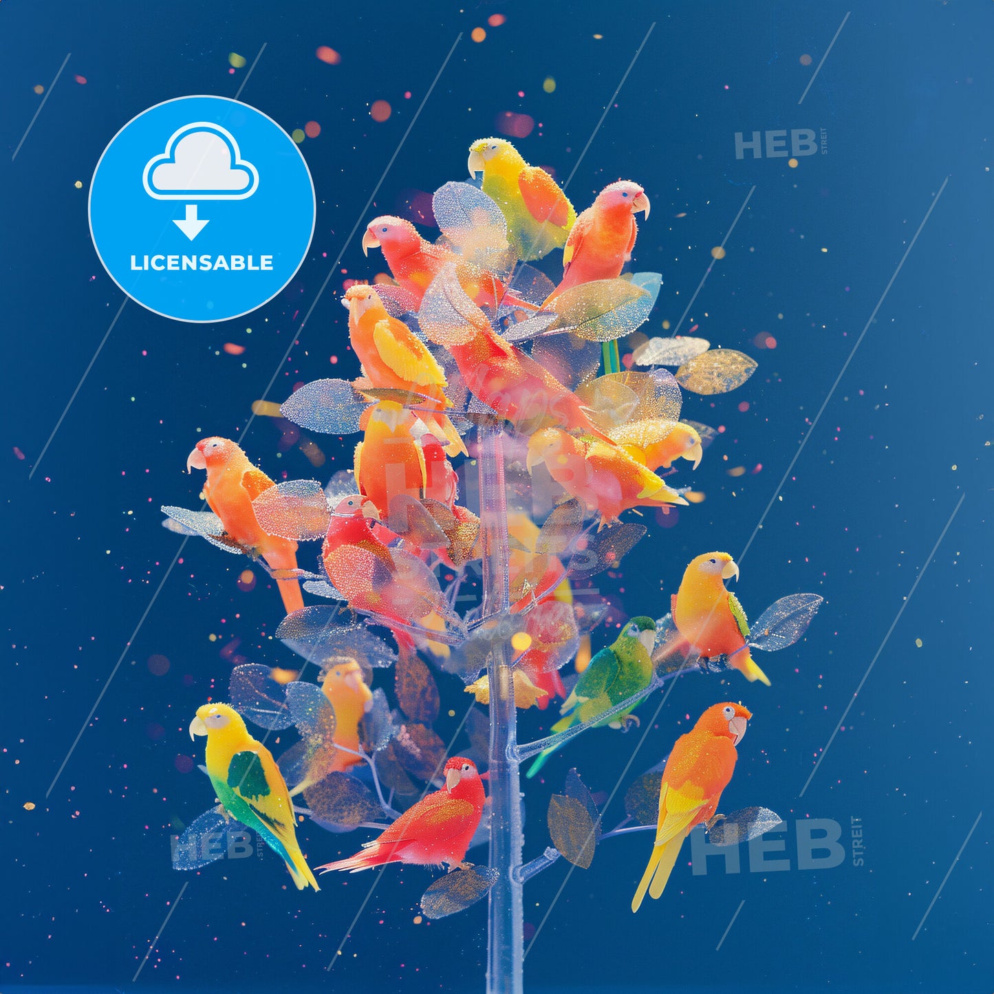 A Group Of Tropical Birds On A Tre - A Group Of Colorful Birds On A Tree