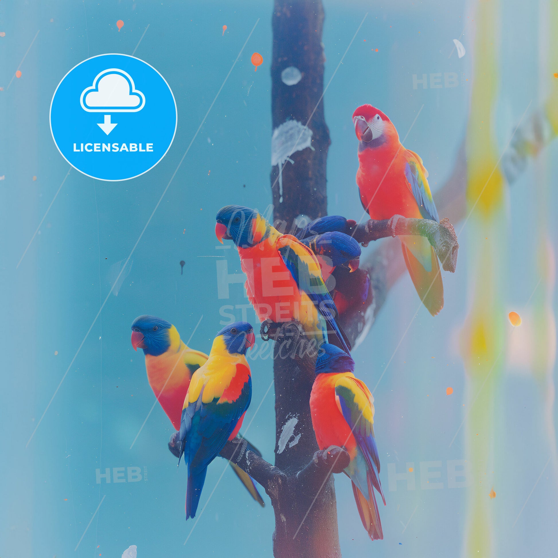 A Group Of Tropical Birds On A Tre - A Group Of Colorful Birds On A Tree Branch