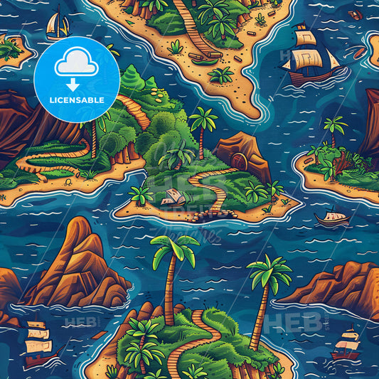 A Map Of Islands With Boats And Ships