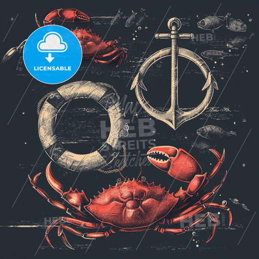 A Crab And Anchor And Lifebuoy
