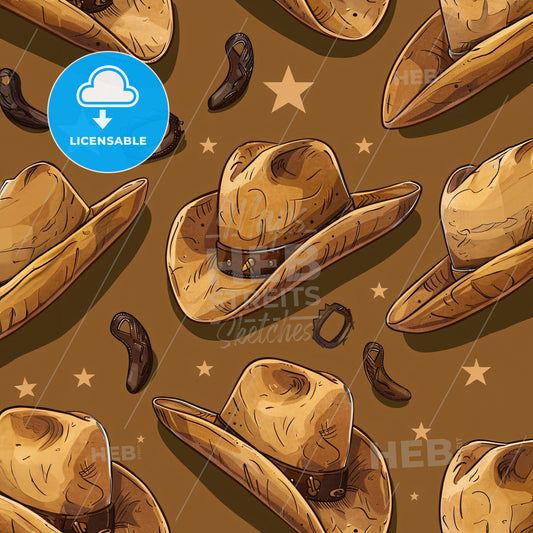 A Pattern Of Cowboy Hats And Horseshoes