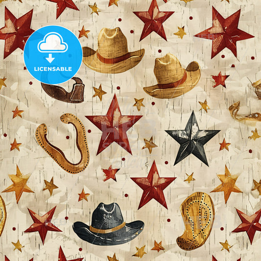 A Pattern Of Cowboy Hats And Stars