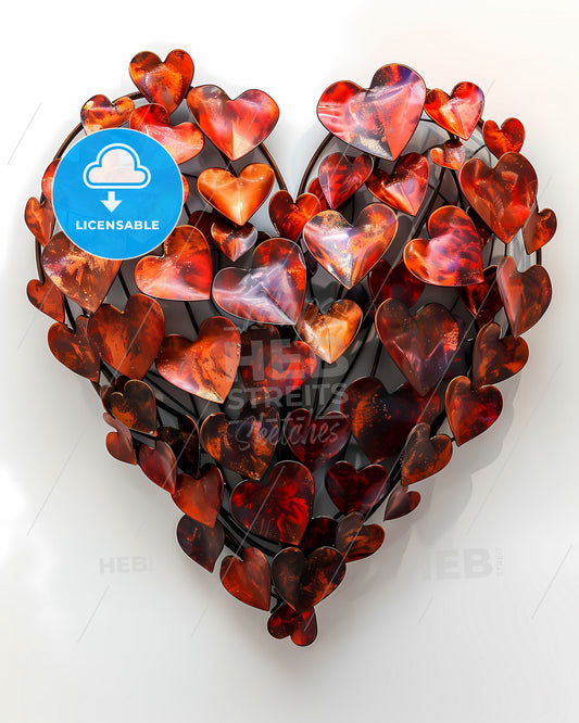 Vibrant Scarlet Heart Sculpture with Laser Cut Metal Art Details and a White Background