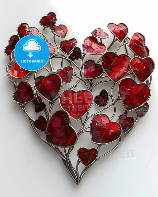 Metal Heart Art | Laser Cut Scarlet Heart with Glass Inlay | Vibrant Painting | Decorative Red Heart | Unique Wall Art
