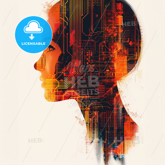 A Human Head Silhoutte Out Of Circuits Representing Ai - A Profile Of A Woman With A Circuit Board
